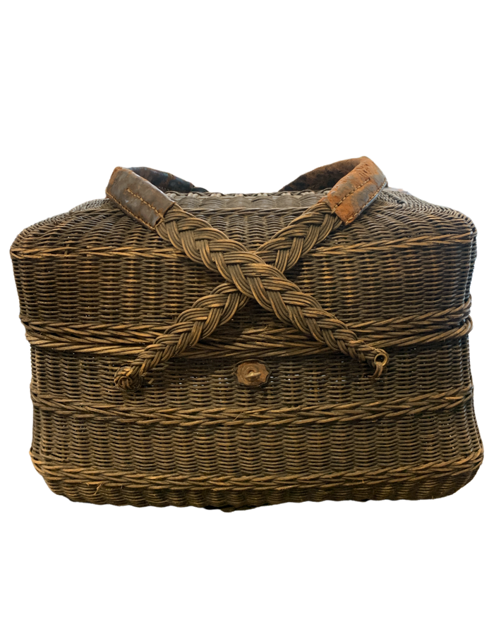 Antique French Handled Wicker Basket