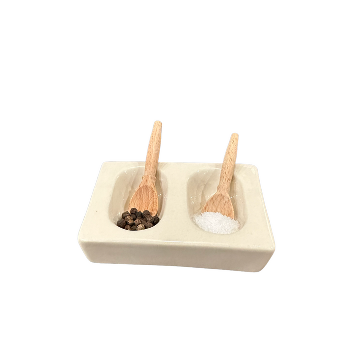 Ceramic Double Cellar with Beechwood Double Cellar Spoons