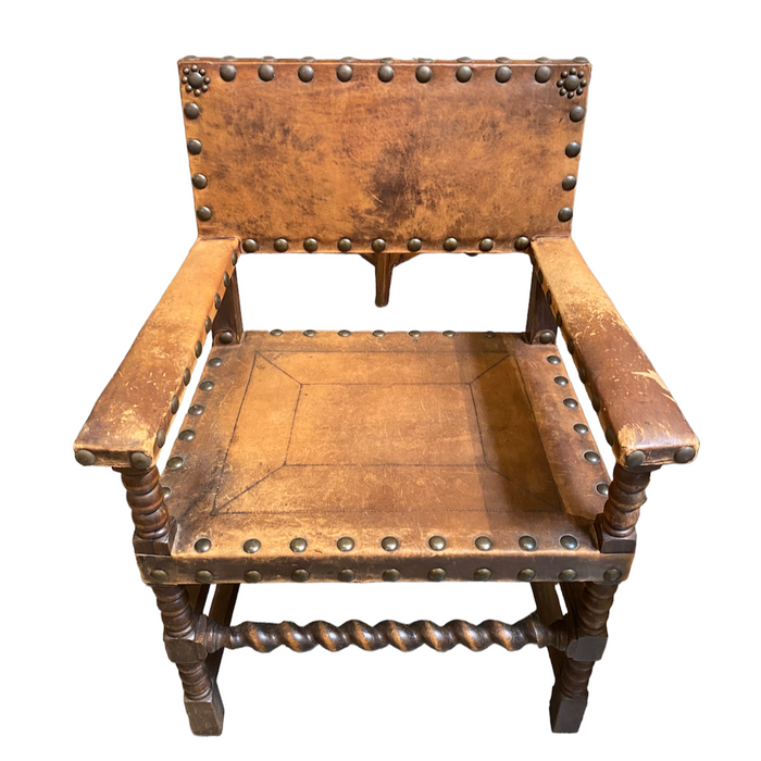 Antique European Leather Chairs with Nailhead DetaIl