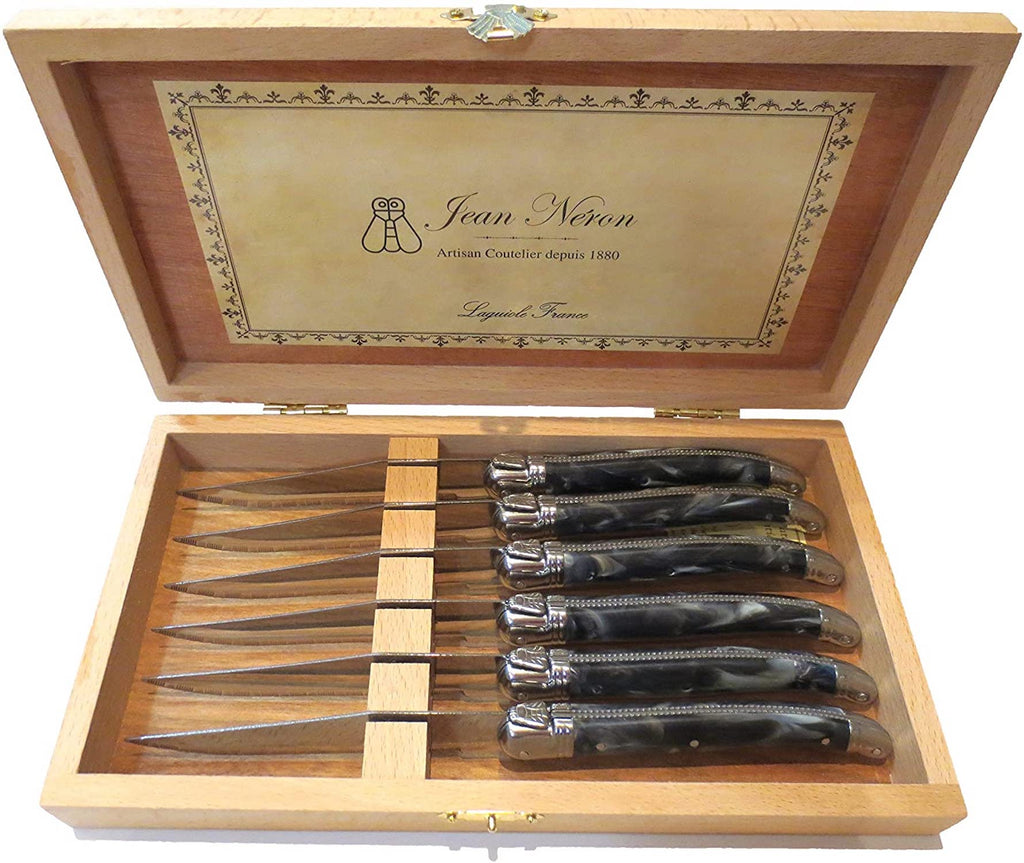 Laguiole by Jean Neron Stainless Steel 12-Piece Steak Knife Set with  Plates, Red