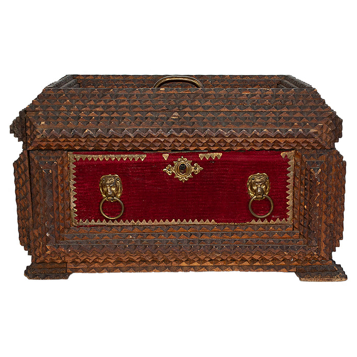 Vintage Tramp Art Box - Red Corduroy